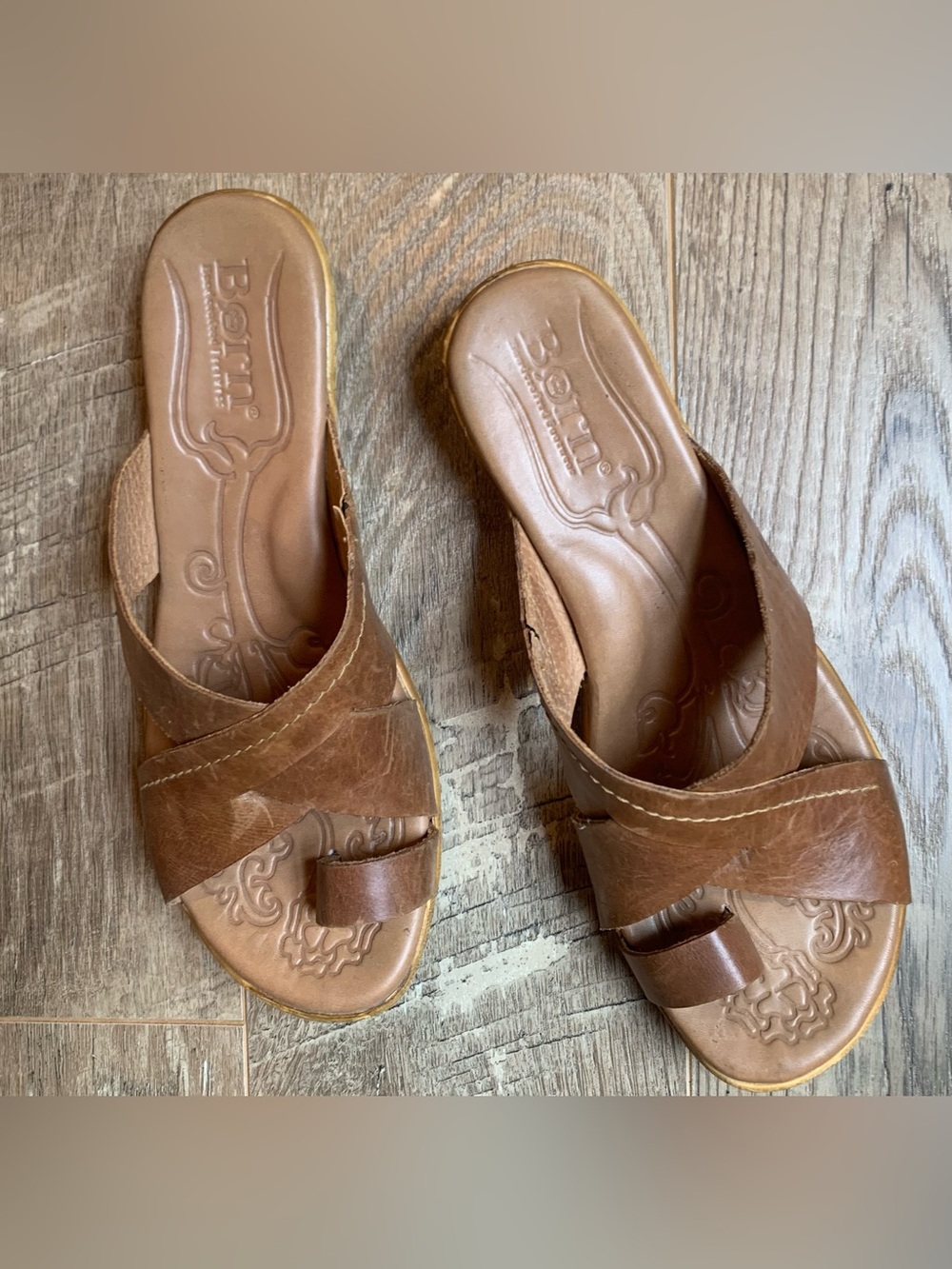Born Brown Leather Slip-On Mules